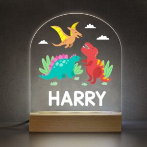 Personalised Dinosaur Night Light, Children's Bedside Light, Desk Light, Dinosaur Gift For Boys, Dinosaur Bedroom Nursery